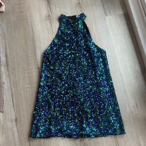 Zara Sequin Halter Dress in Blue and Green